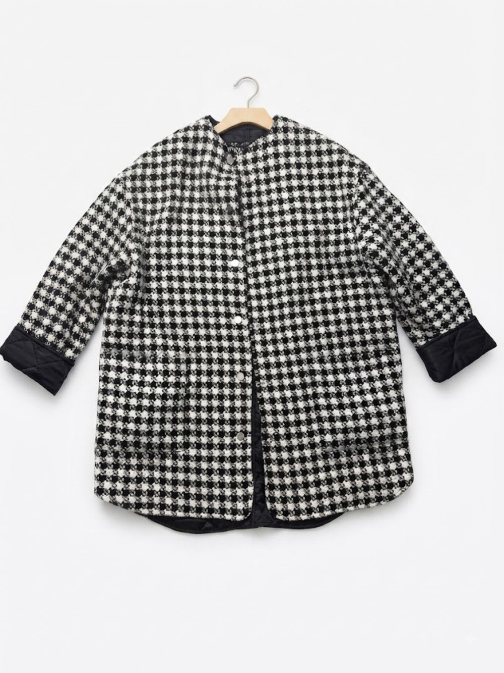 Zara Black & White Houndstooth Quilted Jacket - Size